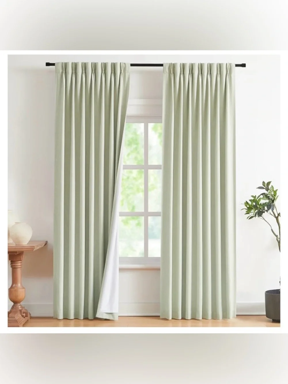 Vision Home Soft Green Pinch Pleated Full Blackout Curtains,50x63x2BL, NEW